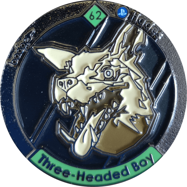 Three-headed boy badge photo